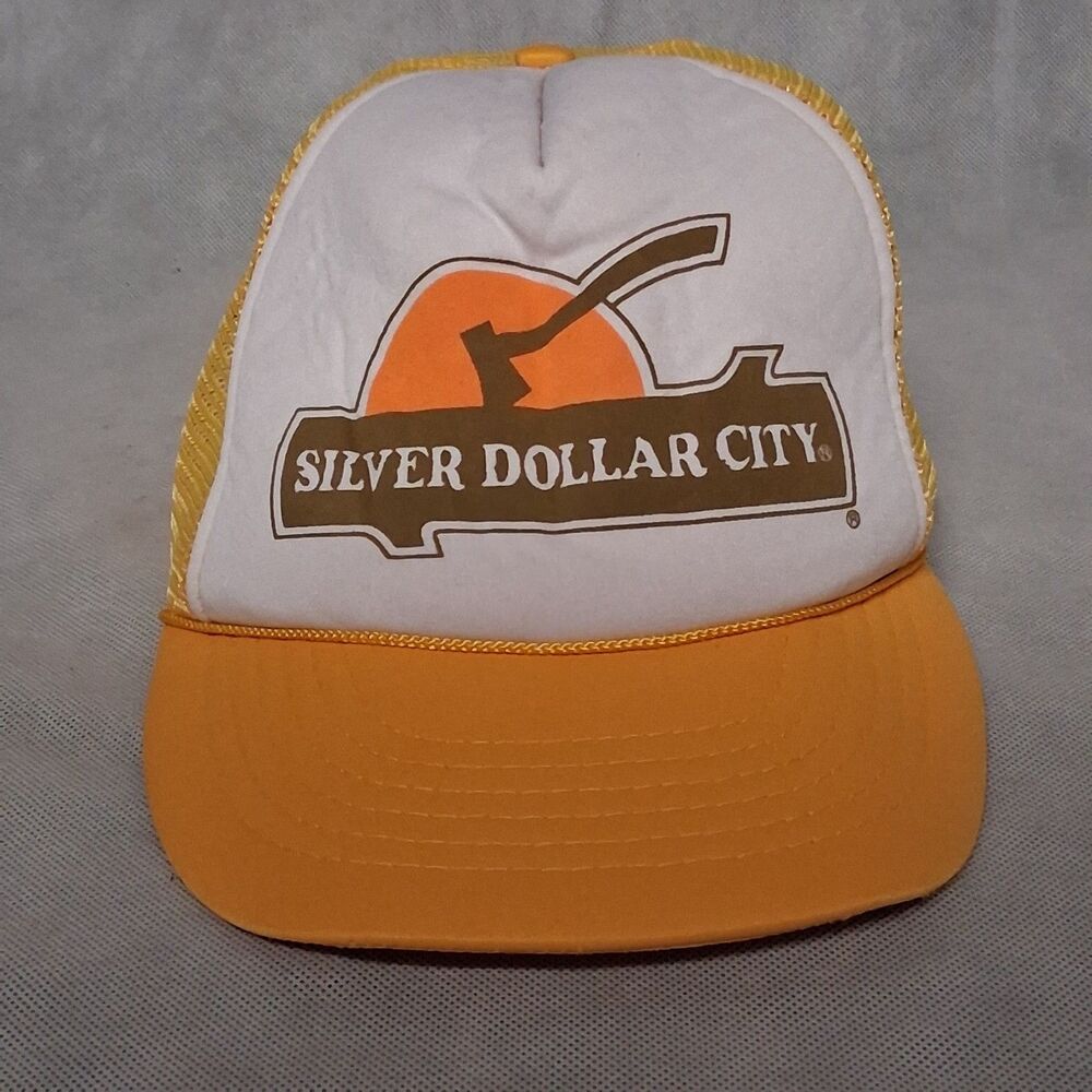 Silver Dollar City Snapback Hat White Gold Mesh Adjustable